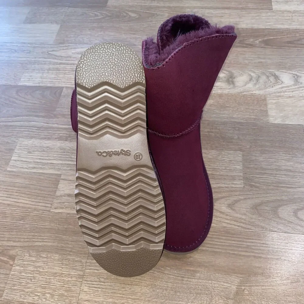 Style & Co Teenyy suede winter Booties Burgundy Faux Fur Lined Boots sz 10 New